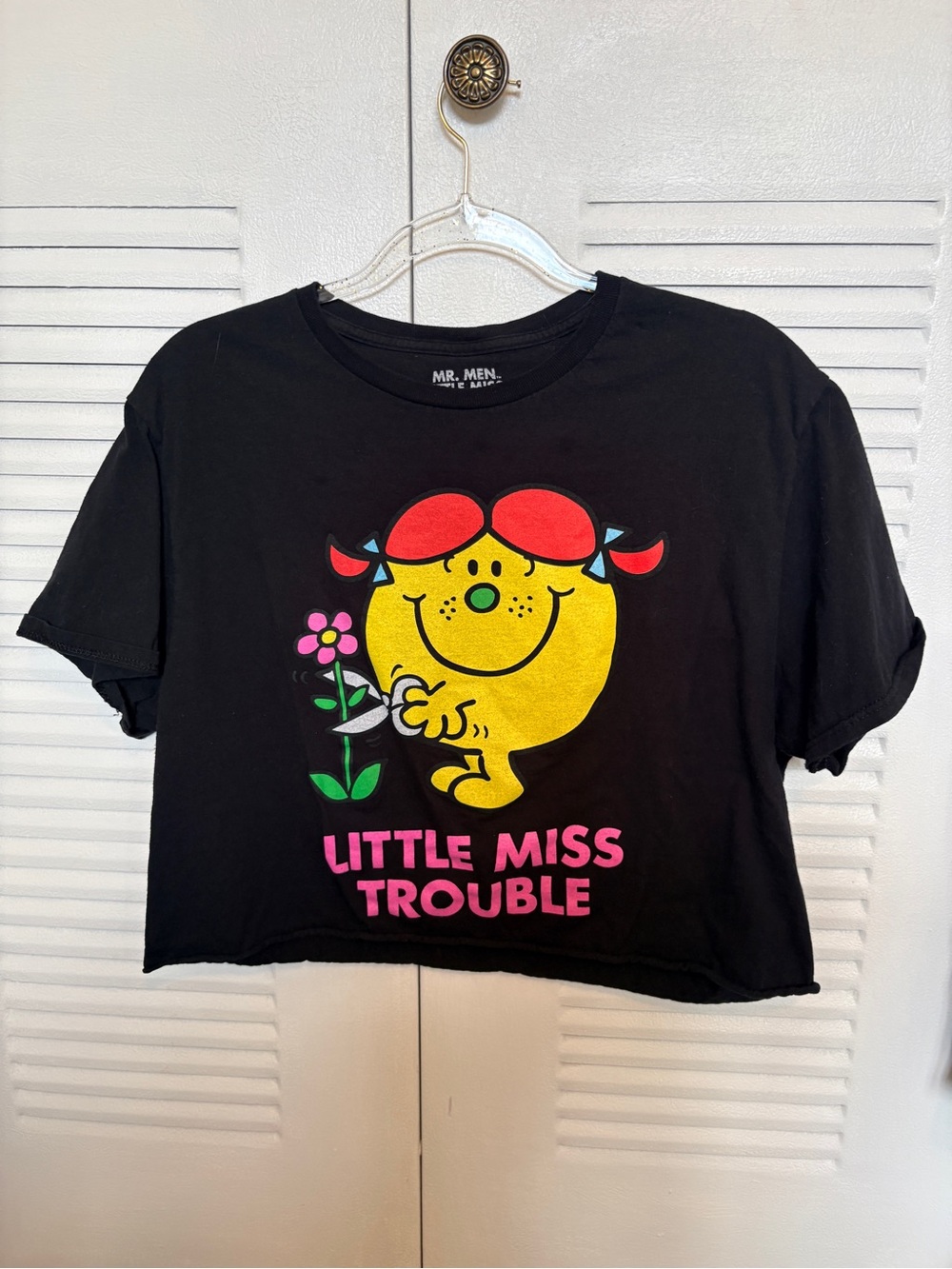 Little Miss Trouble Cropped Graphic Tee Black Shirt - Juniors L